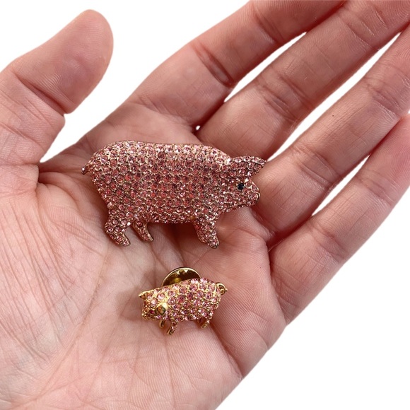 VTG Carolee Pink Swarovski Pig Brooch Pin Set - Picture 11 of 11